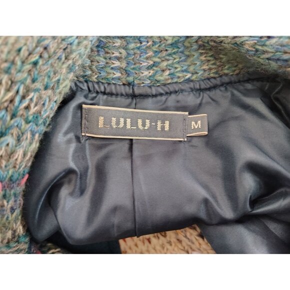 Lulu H Medium Wool Blend Blazer Jacket Teal Blue Patchwork Boho Lagenlook Ruched - Picture 6 of 8